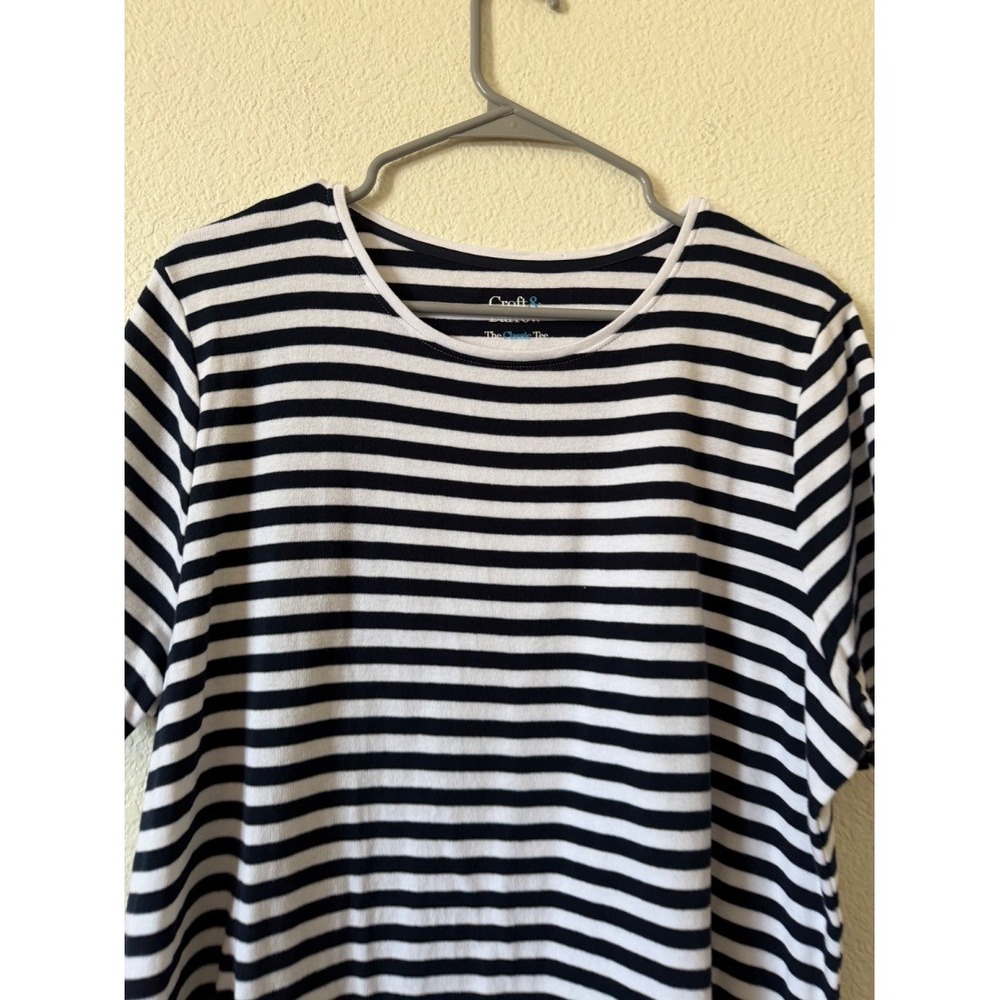 Croft Barrow Womens Plus Size 1X Classic Tee Navy White Stripe 100% Cotton Top - Picture 2 of 11